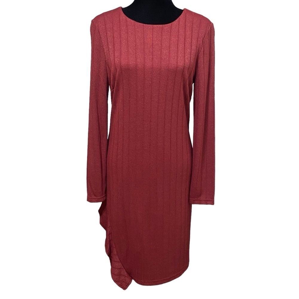 Sam Edelman Red Metallic Ribbed Asymmetrical Ruffle Bodycon Dress Size 8